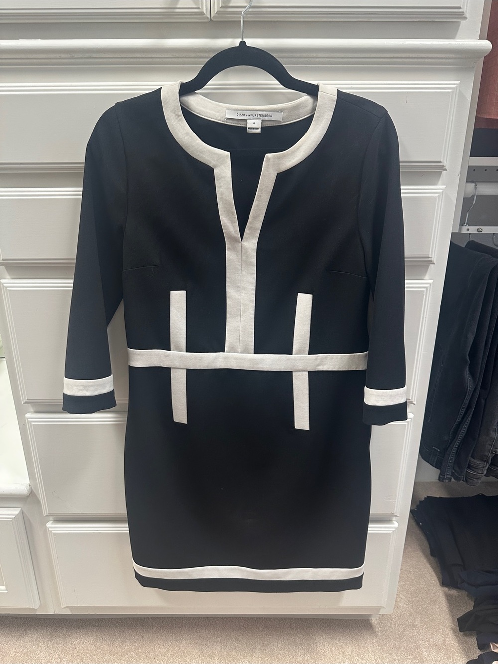 Diane Von Furstenberg Black Dress with White Trim